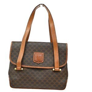 CELINE Logo Macadam Pattern Shoulder Bag PVC Leather Brown Italy